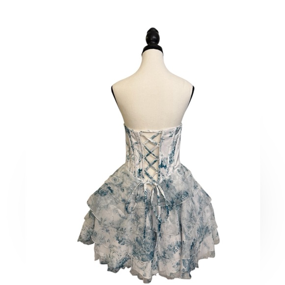 NWT Stacees Sage Floral Strapless Corset Ruffle Mini Dress 💚 NWT US16 - Picture 9 of 14